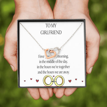AZTeam Interlocked Heart Necklace to My Girlfriend I Love You in The Morning, Romantic Gifts for Girlfriend, Best Simple Gifts for Girlfriend, Jewelry for Girlfriend, Creative Birthday Gifts for her